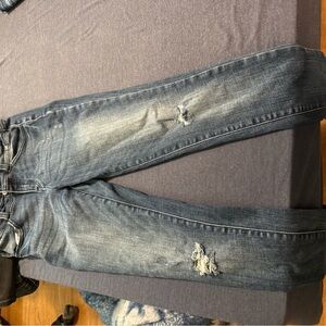 KanCan Women's Skinny Jeans - Faded Blue with Distressed Knees 26